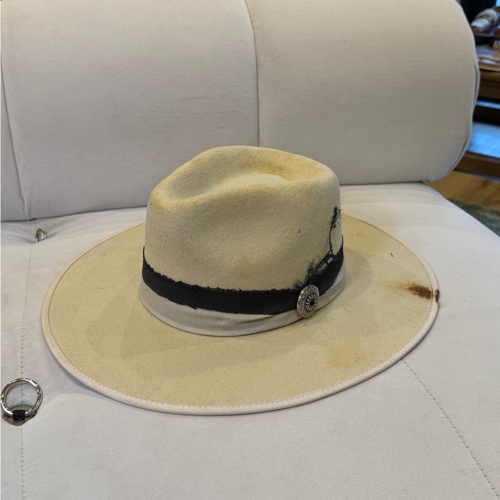 Cream Fedora Hat with Black Band